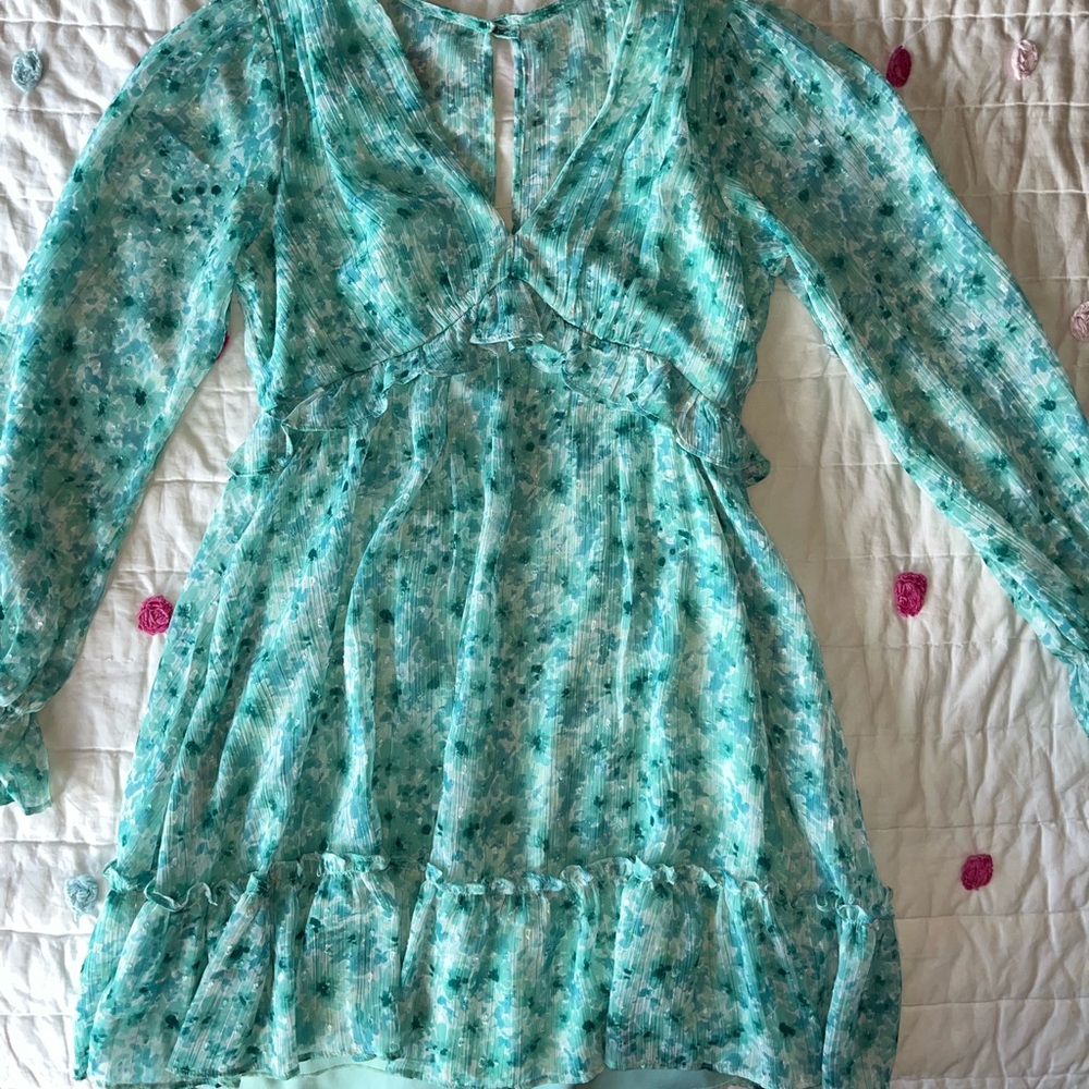 B Darlin Blue/Green V-Neck Dress